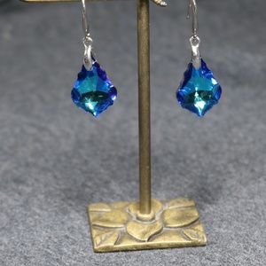 925 sterling silver blue Crystal drop dangle earrings